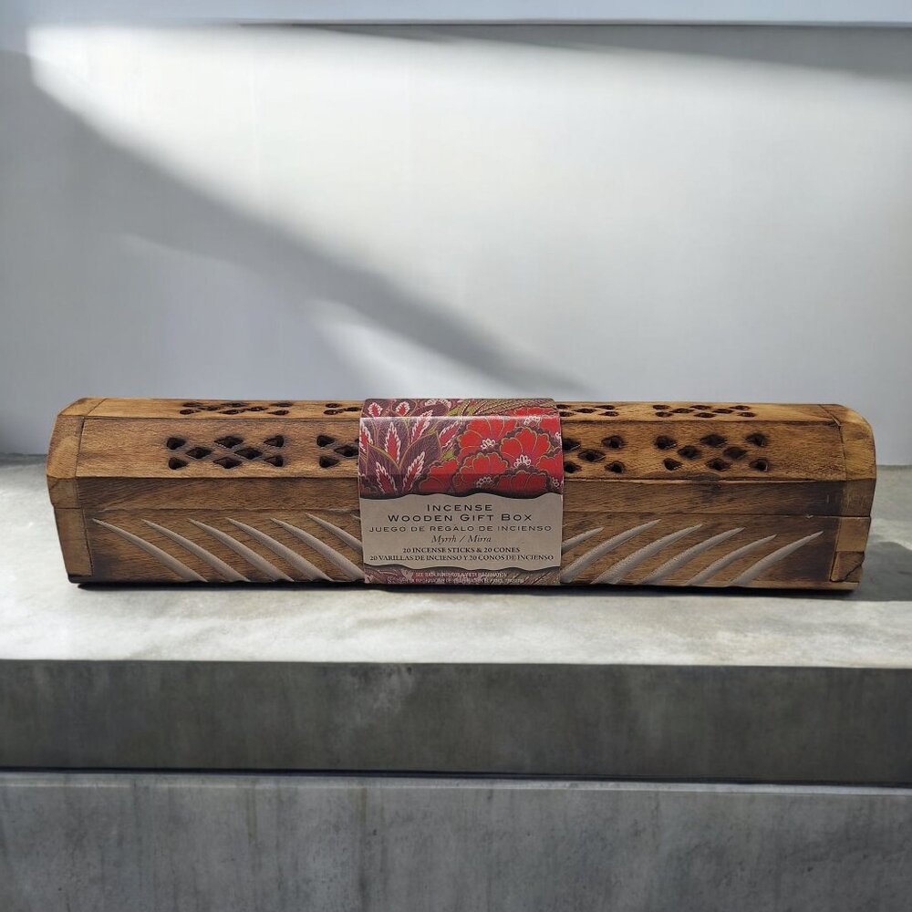 Incense Wooden Gift Box Myrrh 20 Sticks 20 Cones‎ Coffin Present Flora